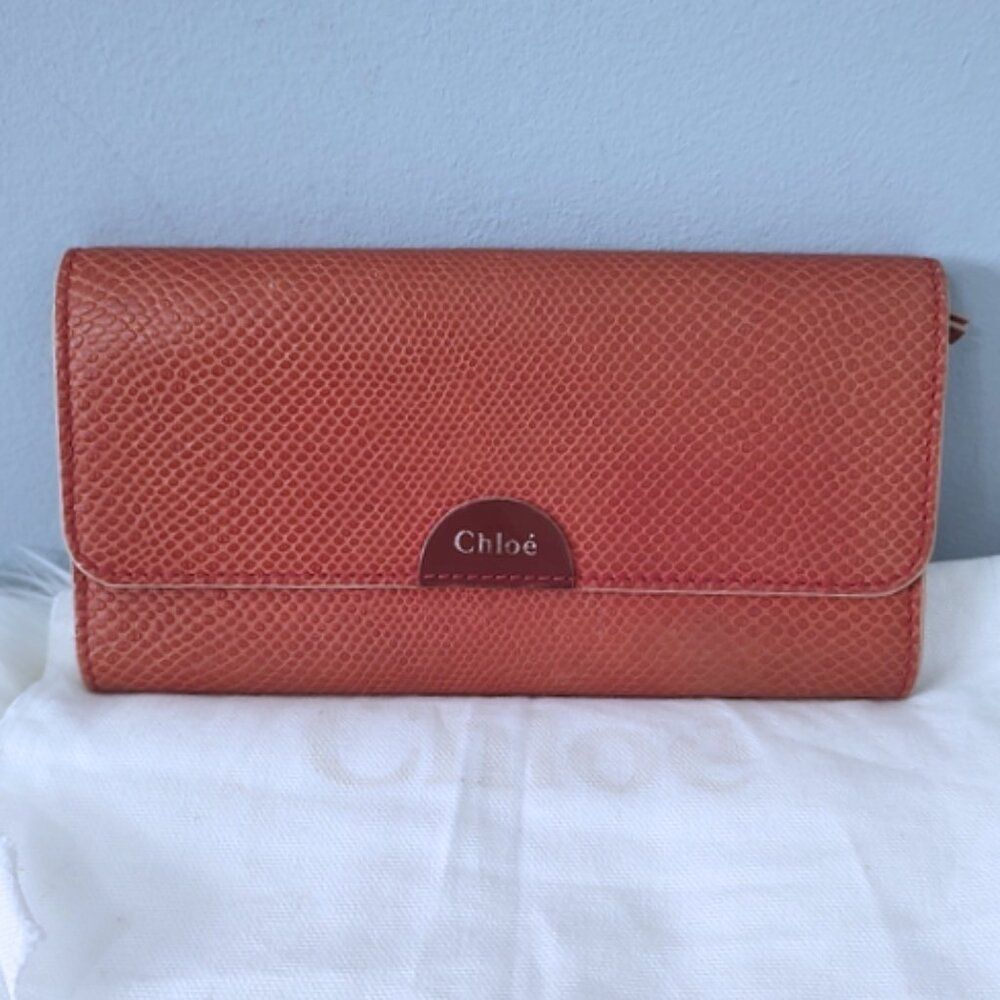 Chloe snake embossed leather flap long wallet w/dusty EUC - Picture 2 of 11
